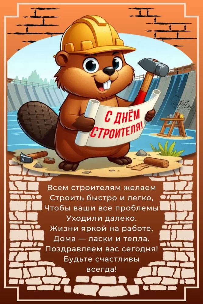 Картинки с Днем строителя красивые и прикольные. Красивые открытки на День строителя 2025