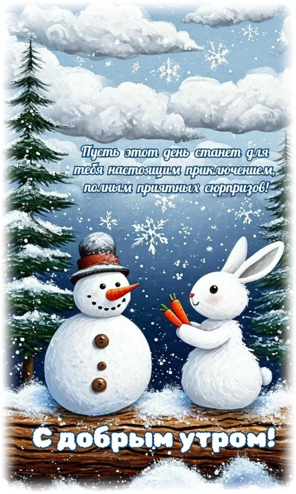 Зимние картинки Доброе утро (50 открыток). Зимние открытки Доброе утро (со снеговиками)