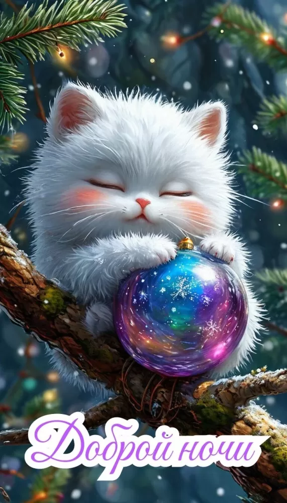 Красивые зимние картинки Доброй ночи. Доброй ночи - зимние картинки с котиками