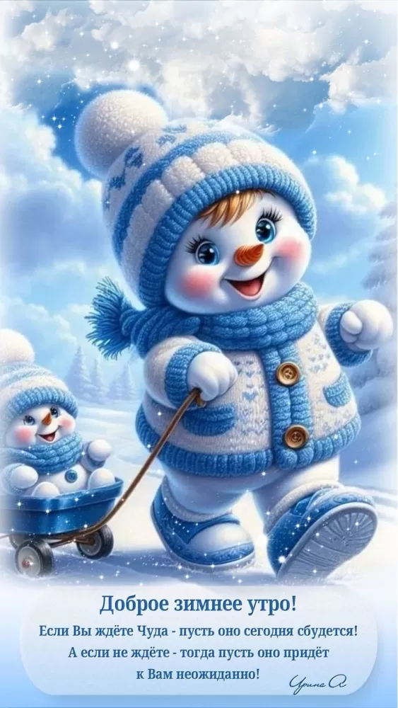 Зимние картинки Доброе утро (50 открыток). Зимние открытки Доброе утро (со снеговиками)