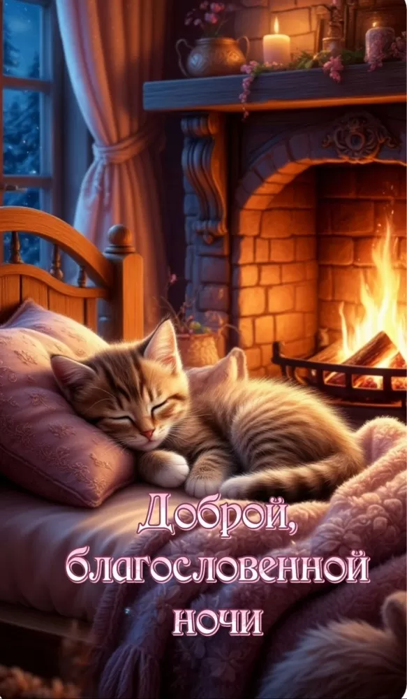 Красивые зимние картинки Доброй ночи. Доброй ночи - зимние картинки с котиками