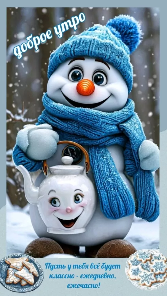 Зимние картинки Доброе утро (50 открыток). Зимние открытки Доброе утро (со снеговиками)